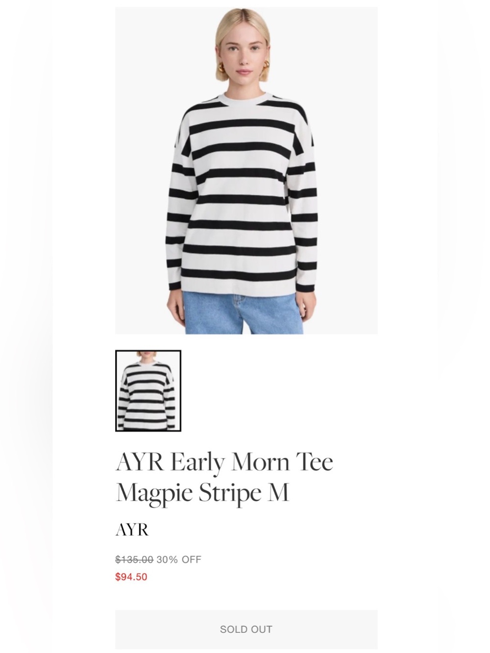 AYR Black and White Striped Crew Sweater